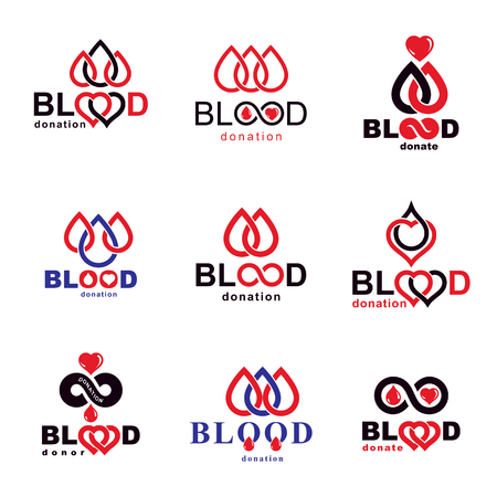 Collection of blood emblems created on blood donation idea.のイラスト素材