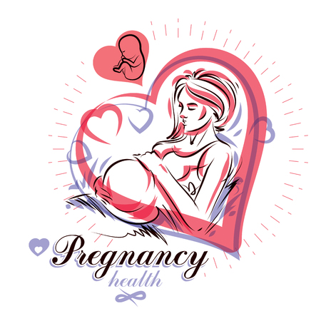 Elegant pregnant woman body silhouette drawing.のイラスト素材