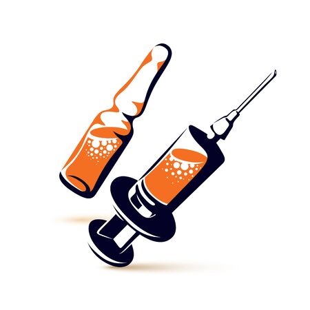 Graphic illustration of plastic disposable syringe for medical injections.のイラスト素材