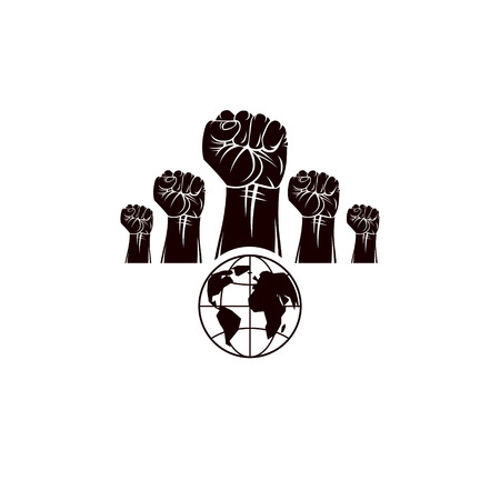 Clenched fists of angry people emblem.のイラスト素材
