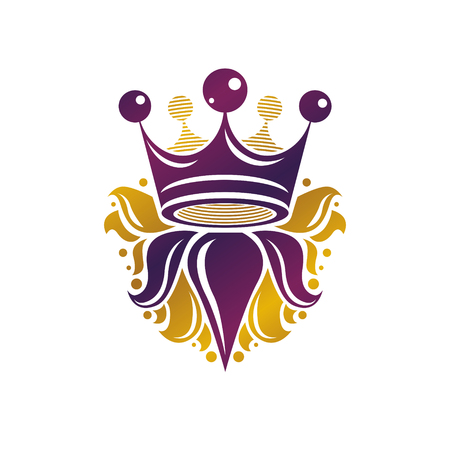 Royal Crown vector illustration. Heraldic design element. Retro style logo. Ornate logotype isolated on white background.のイラスト素材