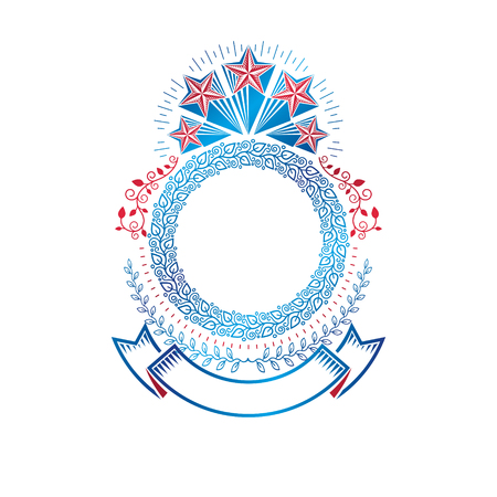Graphic emblem composed with military Star and decorative ribbon. Heraldic vector design element. Retro style label, heraldry logo.のイラスト素材