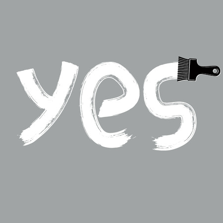 Yes writing drawn with brushstrokes, agreement concept text. Vector simple inky illustration created with paintbrush.のイラスト素材