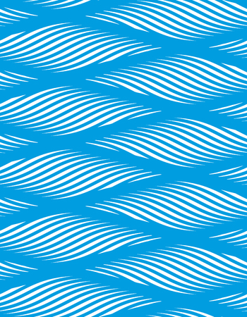 Water waves seamless pattern, vector curve lines abstract repeat tiling background, blue colored rhythmic waves.のイラスト素材