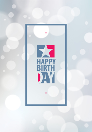 Happy Birthday joyful and bright vector greeting card. Includes lettering composition placed over colorful blurred lights abstract background. A4 format with CMYK colors acceptable for print.のイラスト素材