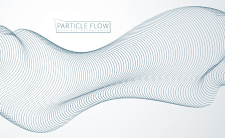 Array of particles flowing, dynamic sound wave. 3d vector illustration. Mesh of blurred dots, beautiful illustration.のイラスト素材