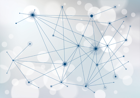 Connected 3d mesh technology and science background. With blurred defocused round lights texture. Vector abstract virtual particles structure.のイラスト素材