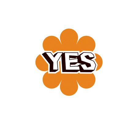 Yellow checkmark with yes word, approved. Vector verify sign isolated on white.のイラスト素材