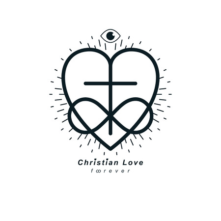 Everlasting Christian Love and True Belief in God vector creative symbol design, combined with infinity endless loop and Christian Cross, vector signage .のイラスト素材