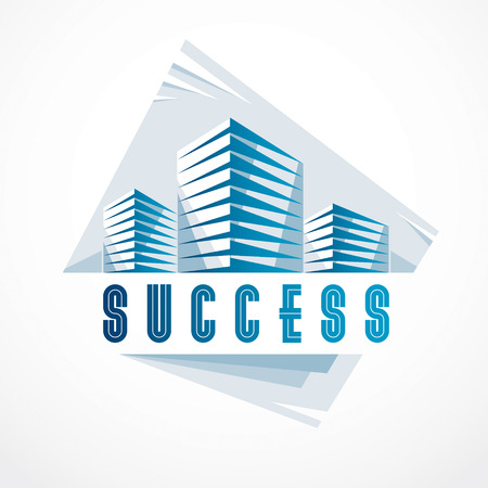 Office building, modern architecture vector illustration. Real estate realty business center design. 3D futuristic facade in big city. Can be used as a logo or icon.のイラスト素材