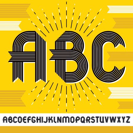 A Vector capital modern alphabet letters, abc set. Trendy bold font, script from a to z can be used in art poster creation. Created using stripy ornate, parallel lines.のイラスト素材