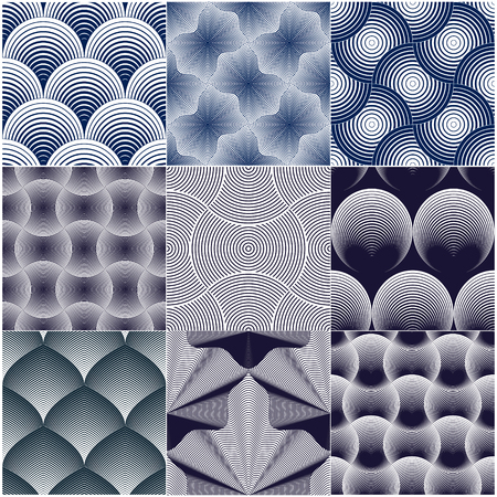 Geometric seamless patterns set, abstract tiling backgrounds collection, vector repeat endless wallpaper illustrations.のイラスト素材