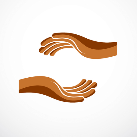 Protecting Hands of care, tender and defending human hands vector design, with a copy space inside for your element or text.のイラスト素材
