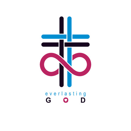 True Infinite Christian vector creative symbol design, combined with infinity eternal loop and Christian Cross, vector logo or sign.のイラスト素材