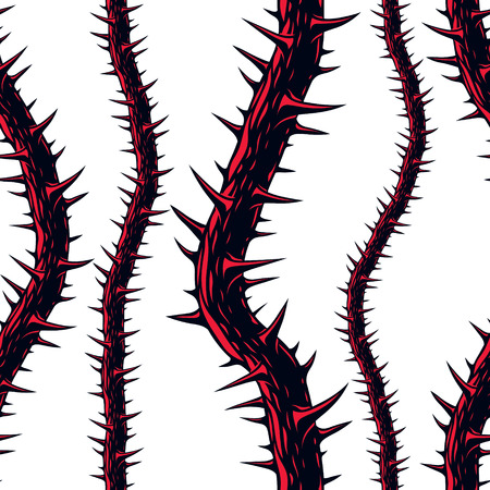 Horror art style seamless pattern, vector background. Blackthorn branches with thorns stylish endless illustration.のイラスト素材