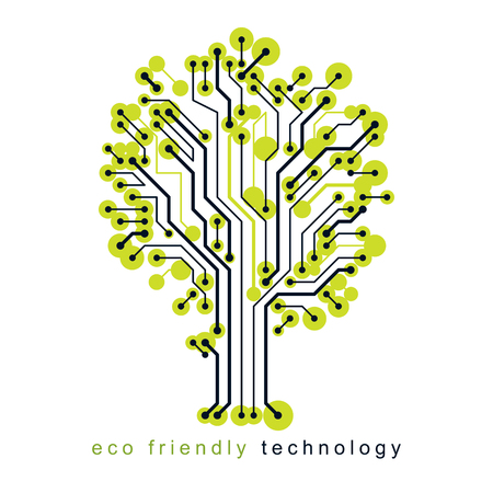 Art vector graphic illustration of modern digital tree, technology innovation abstract design. Renewable resources idea.のイラスト素材