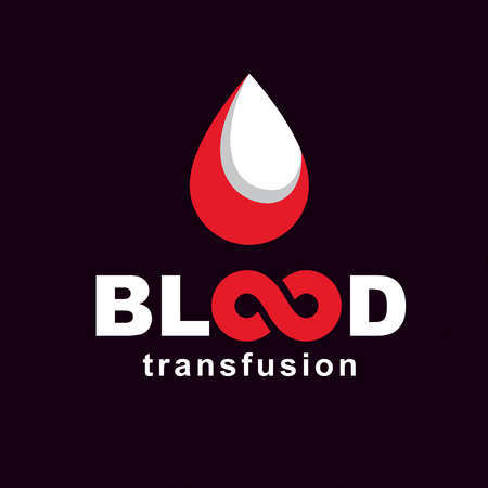 Blood transfusion inscription made with vector infinity symbol and blood drop. Take a concern about human life and health, donate blood conceptual illustration.のイラスト素材