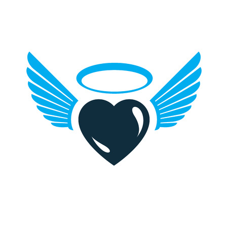 Heart vector graphic illustration, love and freedom metaphor symbol. Guardian angel vector abstract emblem.のイラスト素材