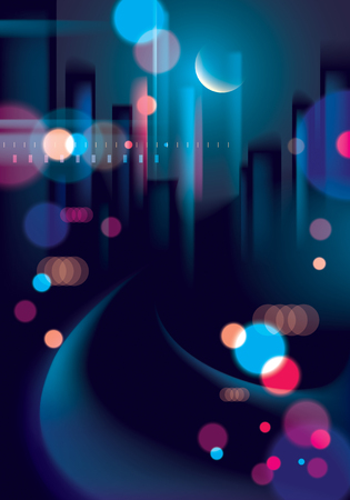 Abstract urban night light bokeh defocused background. Effect vector beautiful background.のイラスト素材
