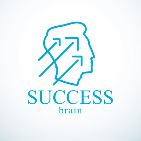 Successful man vector logo or icon design. Man head profile with arrows moving up. Businessman or entrepreneur concept.のイラスト素材