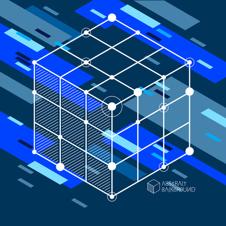Vector abstract blue black background created in isometric mesh lines style.のイラスト素材