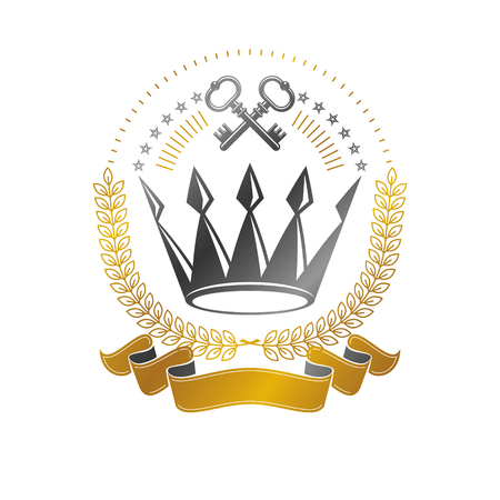 Royal Crown emblem. Heraldic Coat of Arms decorative logo isolated vector illustration. Antique logotype in old style on white background.のイラスト素材