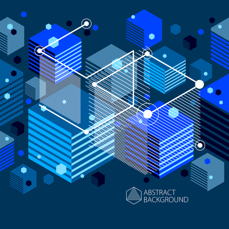 Vector minimalistic geometric abstract 3D blue black composition in futuristic style. Modern geometric composition can be used as template and layout. のイラスト素材