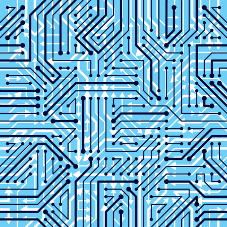 Motherboard board seamless pattern, vector background. Circuit board technology electronics wallpaper repeat design.のイラスト素材