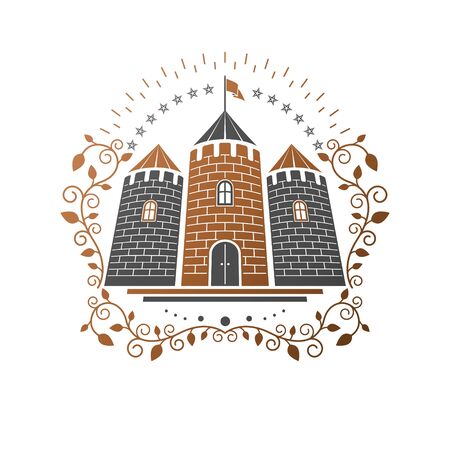 Ancient Fort emblem of Heraldic Coat of Arms decorative logo isolated vector illustration.のイラスト素材