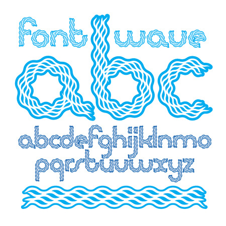 Vector lower case rounded alphabet letters collection made with abstract flowing rhythm wave lines.のイラスト素材