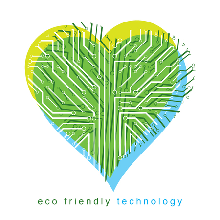 Futuristic heart shape vector illustration, technology and science conceptual design. Eco friendly technology concept.のイラスト素材