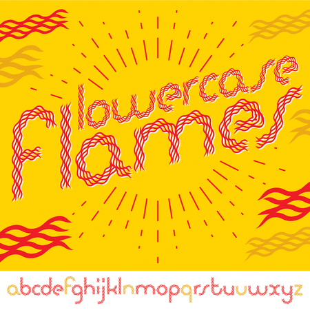 Set of vector rounded lower case English alphabet letters isolated created using burning fire のイラスト素材
