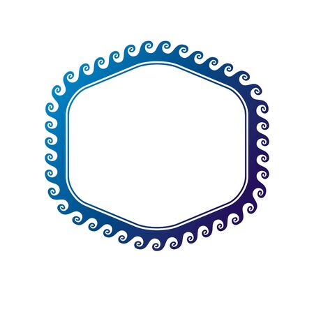 Victorian art vector circular frame with blank copy space created using ocean waves decoration and curvy ornate. Heraldic template illustration.のイラスト素材