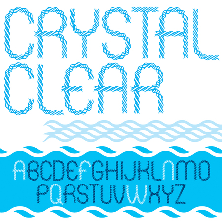 Vector capital narrow alphabet letters collection made with abstract flowing rhythm wave lines, crystal clear.のイラスト素材