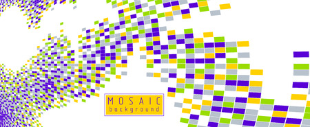 Dimensional vector design of great artistic mosaic square tiles, 3d abstract background as template with copy space for title and text. Usable for brochure, magazine, ad, banner, poster.のイラスト素材