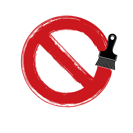 Vector art hand-painted prohibition sign, ban symbol drawn with paintbrush. Simple brushed red stop icon isolated.のイラスト素材