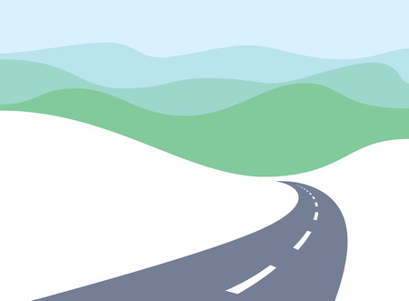 Country road curved highway vector perfect design illustration. The way to nature, hills and fields camping and travel theme. Can be used as a road banner or billboard with copy space for text.のイラスト素材