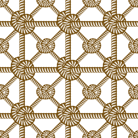 Seamless nautical rope pattern vector. Endless navy illustration with loop cord lines ornament. Endless navy illustration with fishing net ornament and marine knots. Usable for fabric, wallpaper, wrapping, web and print.のイラスト素材