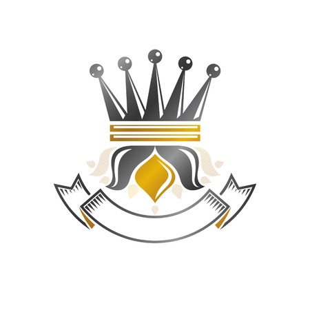 Royal Crown emblem. Heraldic vector design element. Retro style label, heraldry logo. Ornate logotype isolated on white background.のイラスト素材