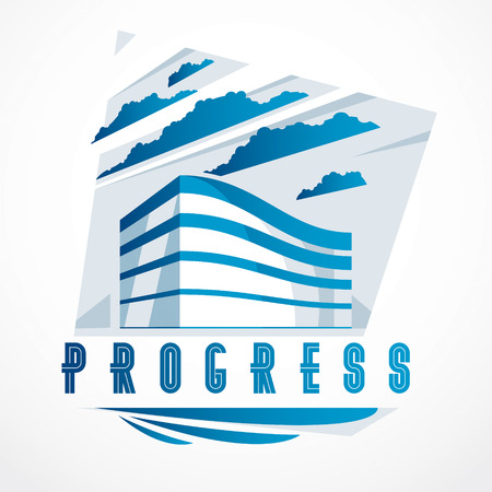 Business building, modern architecture vector illustration. Real estate realty office center design. 3D futuristic facade in big city. Can be used as a logo or icon.のイラスト素材