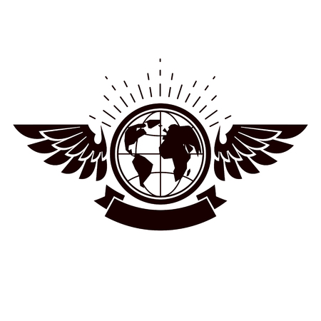 Vector Earth planet winged illustration. Inspiration and encouragement conceptのイラスト素材