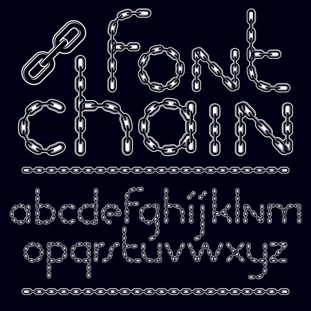 Vector script, modern alphabet letters set. Lower case creative font made with steel chain link, joined link.のイラスト素材