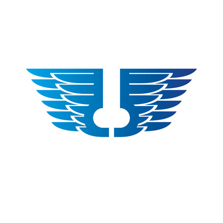 Ancient Symbolic blue Wings emblem. Heraldic vector design element. Retro style label, heraldry logo.のイラスト素材