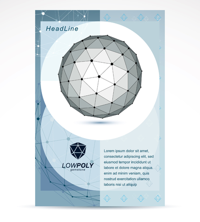 New technology theme booklet cover design, front page. Abstract geometric 3d faceted black and white object, modern digital technology and science theme vector illustration.のイラスト素材