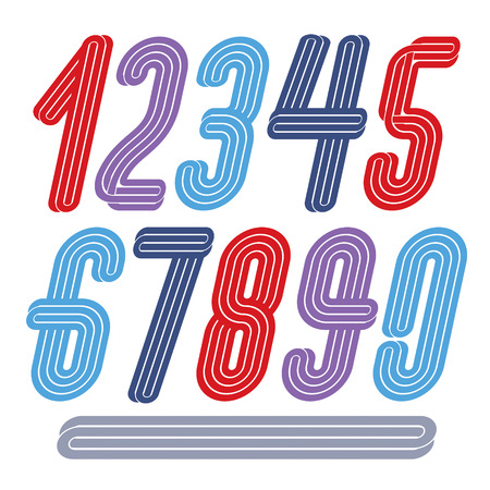 Modern vector digits, funky tall decorative numerals collection made with parallel lines. For use as poster design elements for anniversary and birthday greeting.のイラスト素材