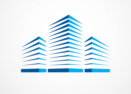 Business building, modern architecture vector illustration. Real estate realty office center design. 3D futuristic facade in big city.のイラスト素材