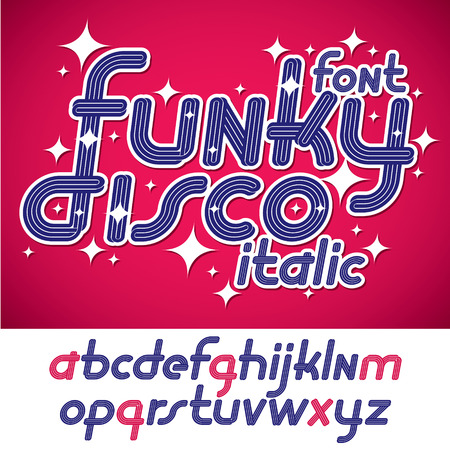 Vector funky italic lower case alphabet letters collection, for use as retro poster design elements for fun club or concert advertising.のイラスト素材