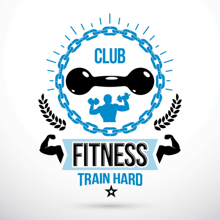 Vector barbell fitness equipment, weight-lifting exercise room vector symbolのイラスト素材