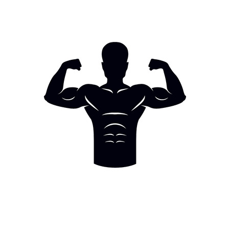 Logotype for heavyweight gym or fitness sport gymnasium, retro style vector emblem - bodybuilder silhouette.のイラスト素材