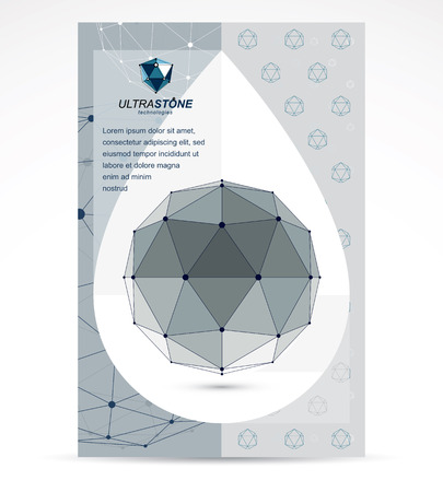 Computer technologies creative advertisement brochure. Vector abstract black and white 3d mesh object, design element technology low poly template.のイラスト素材